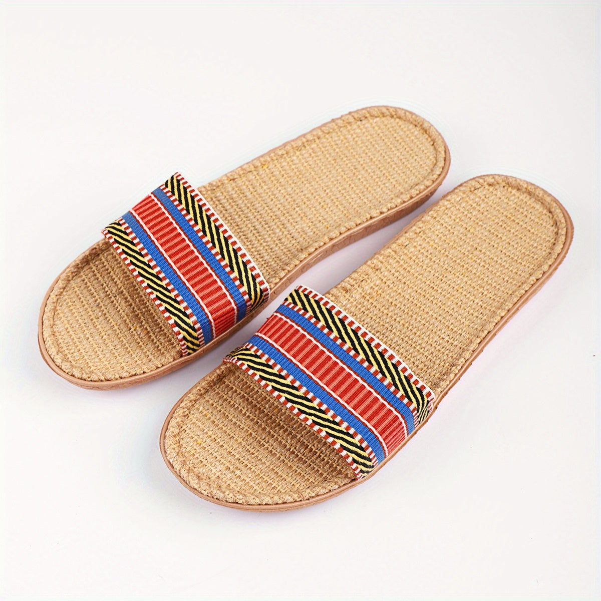 Women's Colorblock Knit Sandals Non slip Flat Slides Shoes