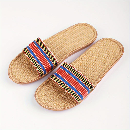 Women's Colorblock Knit Sandals Non slip Flat Slides Shoes