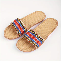 Women's Colorblock Knit Sandals Non slip Flat Slides Shoes