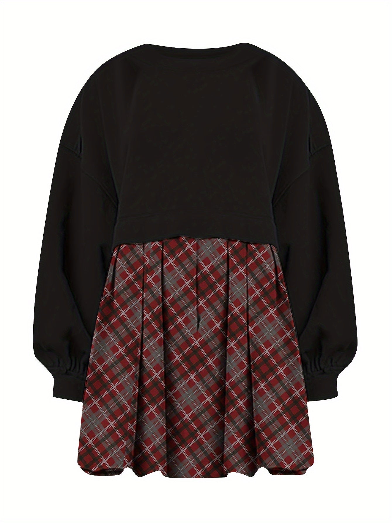 Colorblock Plaid Print Long Sleeve Dress