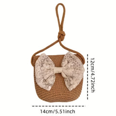 Children's Bow Decor Straw Woven Crossbody Bag for Girls