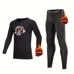 Kids Compression Fleece Sets Bear Pattern Pullover & Pants