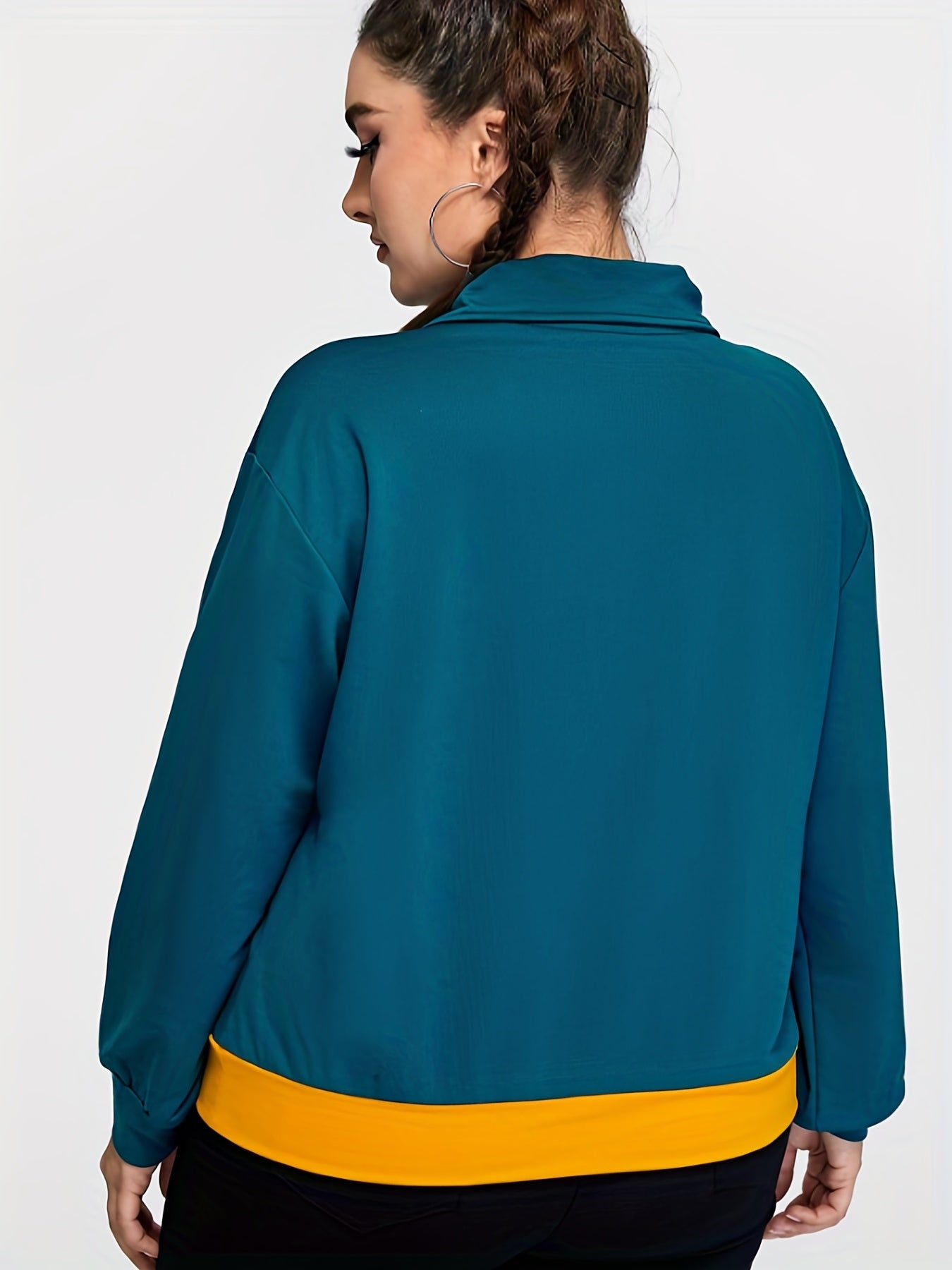 Women's Plus Size Retro Sports Top - Letter Print Long Sleeve Zipper Collar Top