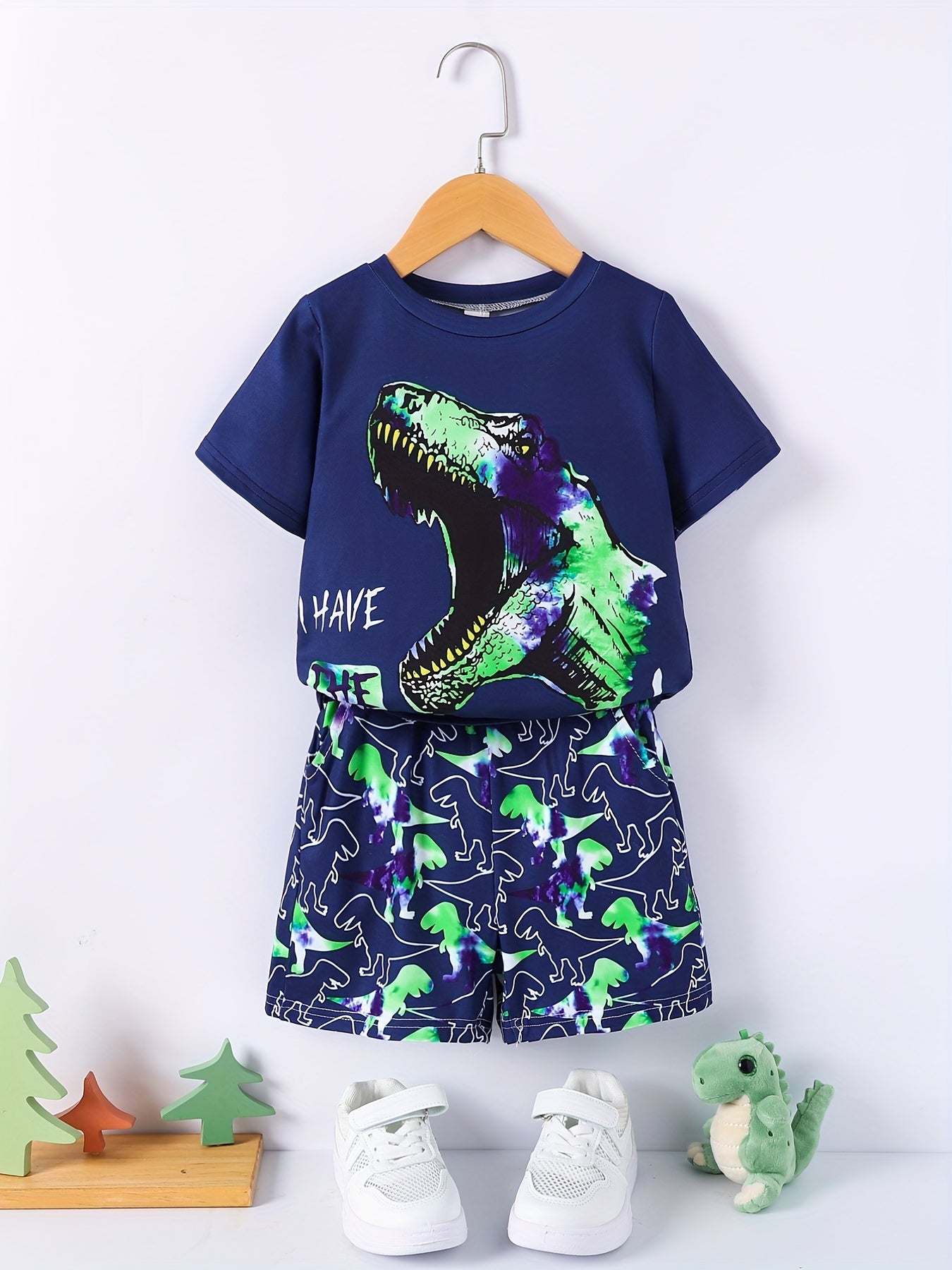 Boys Dinosaur Print Casual Outfit T shirt & Shorts Kids Summer Clothes
