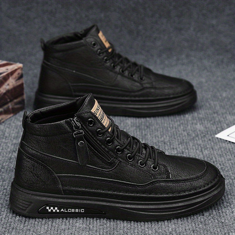 Men's Lace up PU Leather Boots Side Zip Casual Walking Shoes