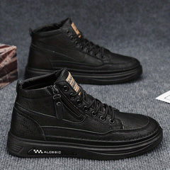 Men's Lace up PU Leather Boots Side Zip Casual Walking Shoes