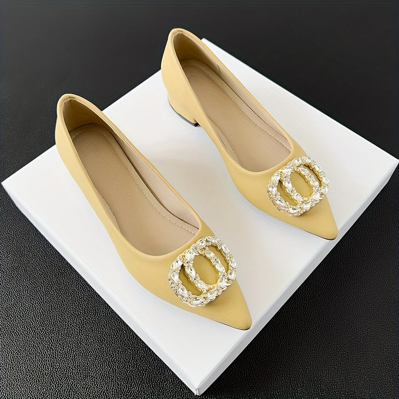Women's Rhinestone Decor Slip On Chunky Heel Shoes