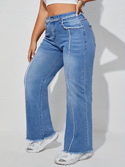 Raw Trim High Rise Wide Leg Jeans
