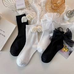 4 Pairs Girls Bowknot Wings Doll Knee High Socks