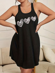 Heart Print Scoop Neck Tank Sleep Dress