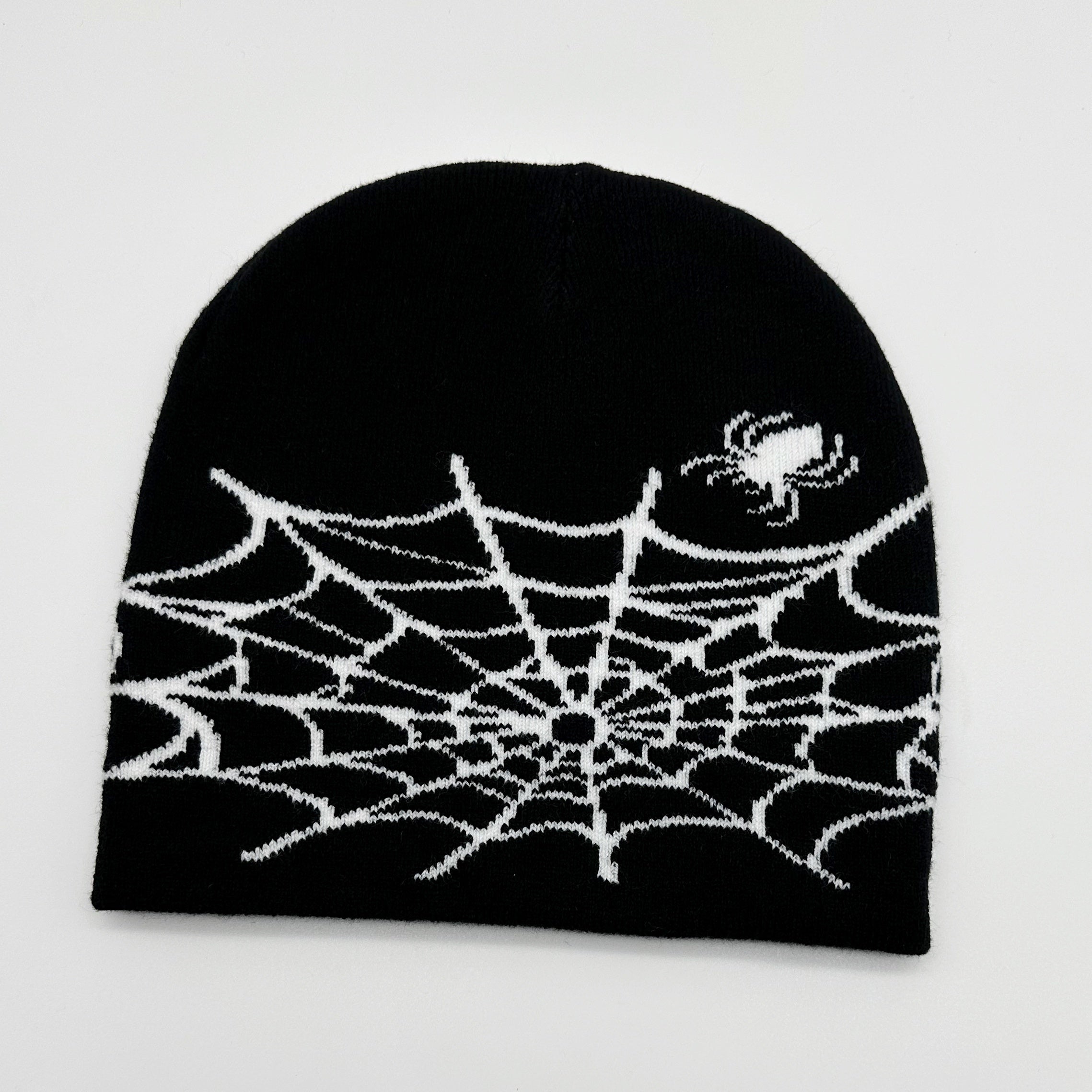 Fashionable Ear Protection Knit Beanie Hat Spider Web Embroidery