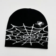 Fashionable Ear Protection Knit Beanie Hat Spider Web Embroidery