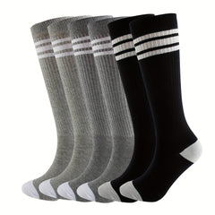 3 Pairs Kids Cotton Knee High Tube Socks Triple Stripes Athletic Socks Boys
