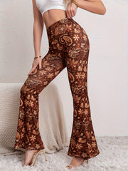 Paisley & Flower Print Yoga Pants Flare Leg Bell Bottom Activewear