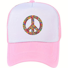 Flowers Peace Sign Trucker Hat Mesh Baseball Cap Adjustable Lightweight Dad Hats