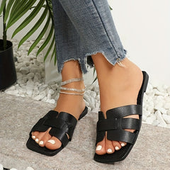 Women's Square Toe Flat Sandals Slip On Shoes