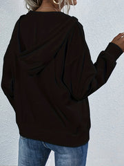 Solid Half Button Kangaroo Pocket Hoodie