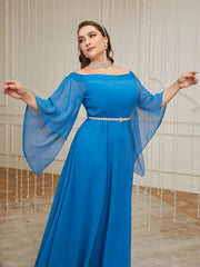 Off Shoulder Bell Sleeve Maxi Chiffon Bridesmaid Dress