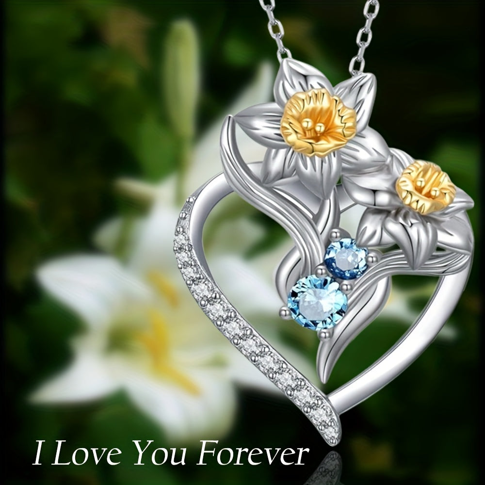 Heart shaped Lily Rhinestone Pendant Necklace For Women