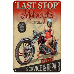 Vintage Metal Sign Pin Up Girl Motorcycle Tin Sign Motor Garage Red