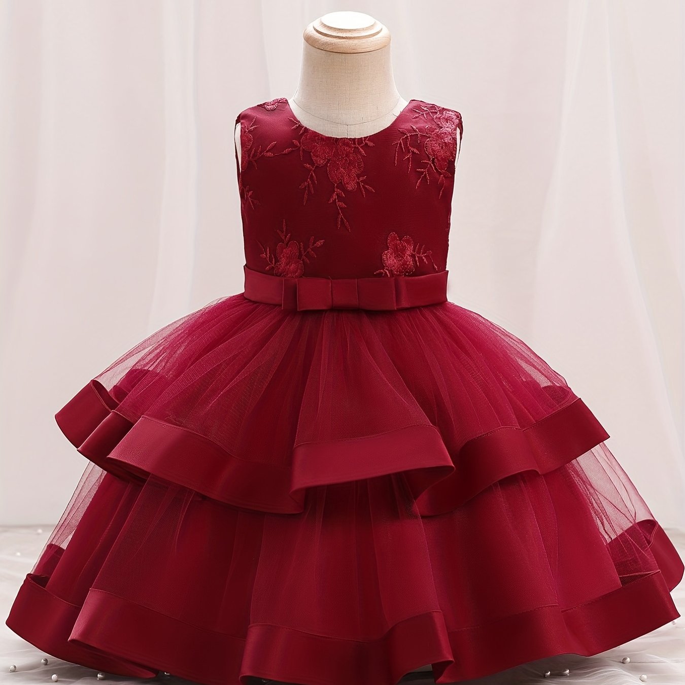 Baby Girls Floral Sleeveless Backless Layered Mesh Princess Dress