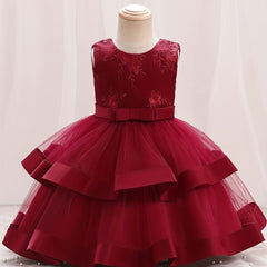 Baby Girls Floral Sleeveless Backless Layered Mesh Princess Dress