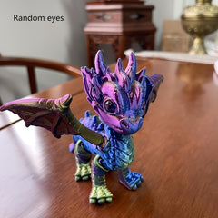 3D Printed Mini Dragon Statue with Realistic Eyes and Flexible Joints