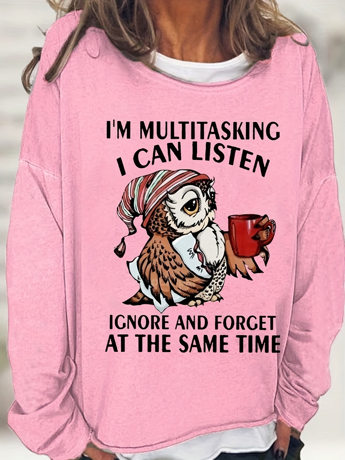 Letter Print Crew Neck Pullover Sweatshirt for Women