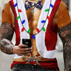 Christmas Graphic Print Tee Shirt Men's Casual Round Neck Tee Shirt