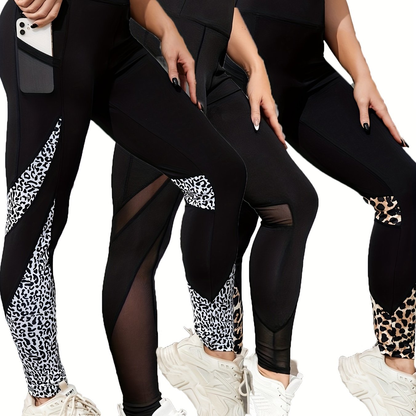 3pcs Leopard Print Yoga Pants High Stretch Leggings