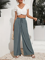 Casual Drawstring Wide Leg Palazzo Pants