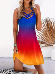 Ombre Print Backless Halter Neck High Stretch Dress