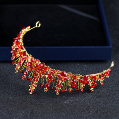 Red Crystal Crown Beaded Headdress Bridal Jewelry