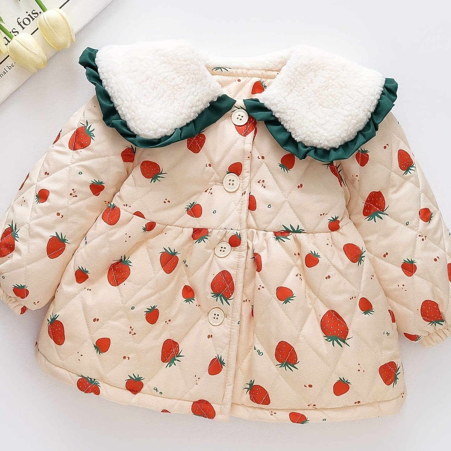 Winter Baby Girl Strawberry Graphic Thick Jacket Windproof Warm Toddler Coat