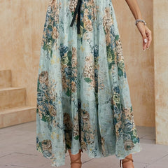 Floral Print Pleated Maxi Skirt High Waist