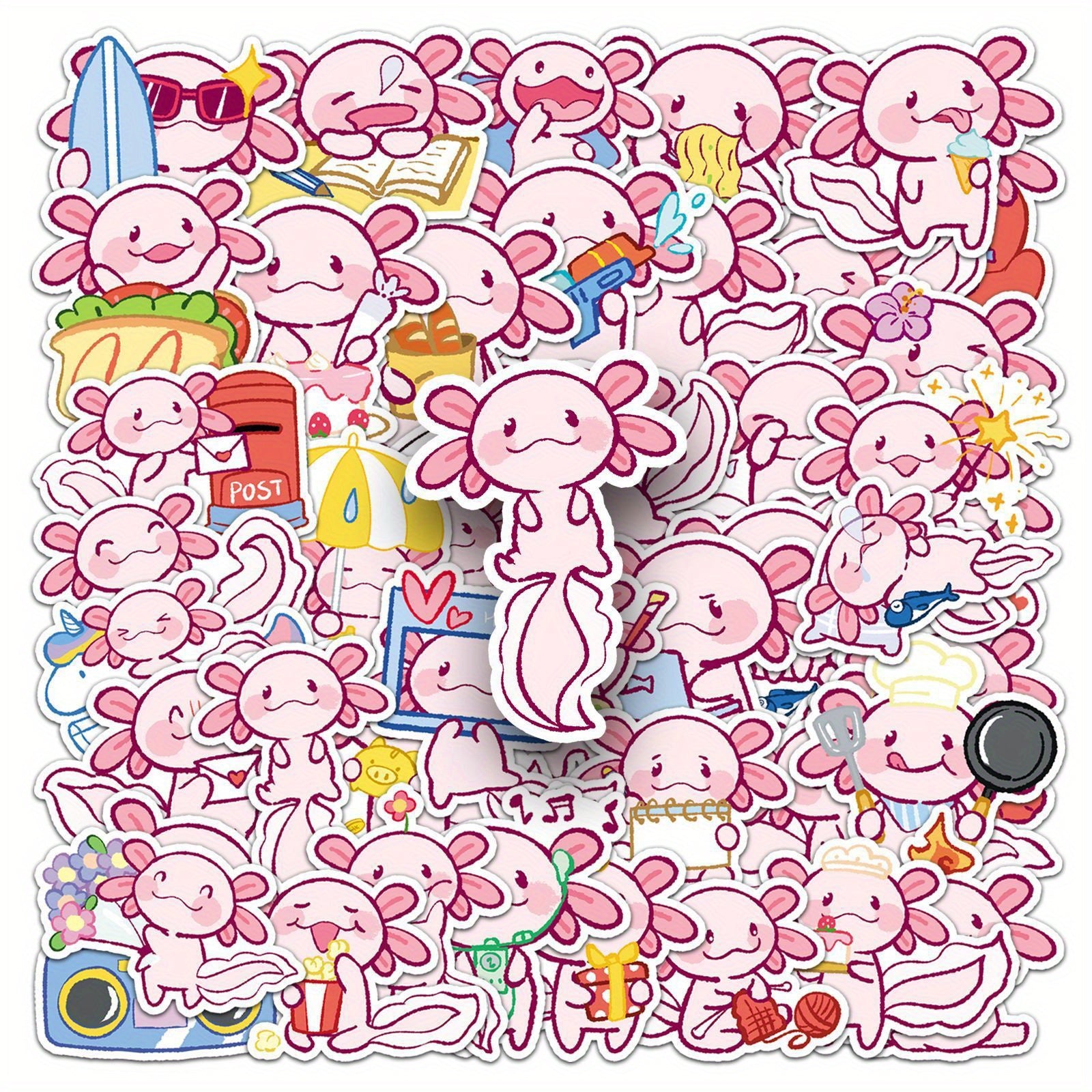 50pcs Pink Newt Animal Vinyl Stickers for Water Bottles Laptop