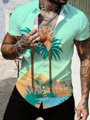 Coconut Tree Print Hawaiian Shirt for Summer Vacation Resort