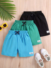 3pcs Smiling & A GOOD Letter Print Boys Comfortable Shorts