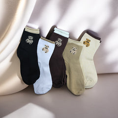 5pcs Bear Pattern Long Socks for Autumn & Winter Sports