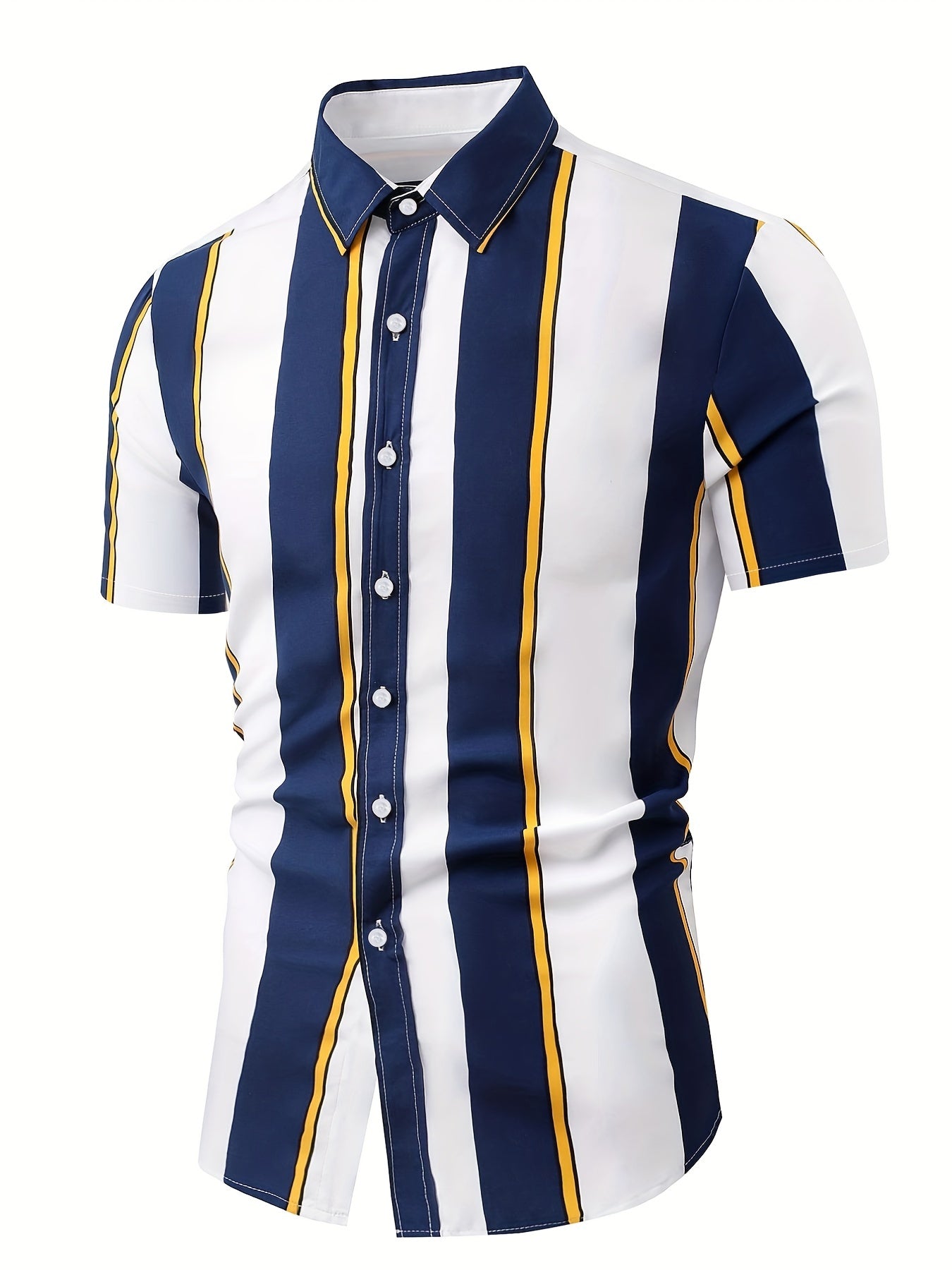 Men's Striped Colorblock Short Sleeve Shirt