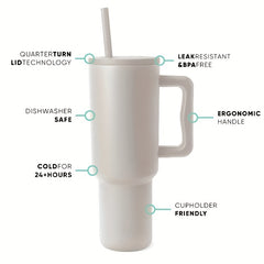 40oz Tumbler with Handle & Straw Lid Insulated Cup Stainless Steel Bottle
