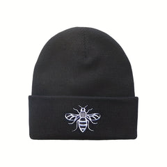 Bee Embroidery Knit Hat for Cycling, Warm Beanie for Sports
