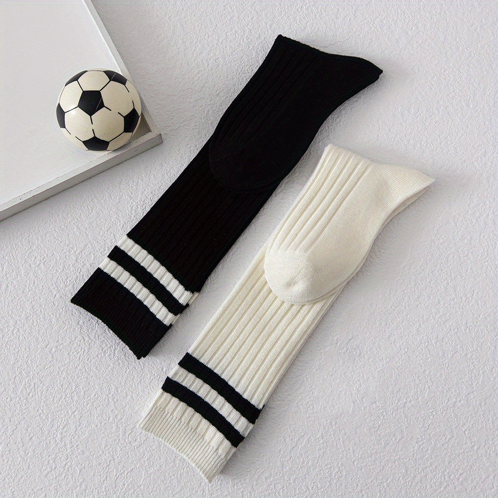 2 Pairs Kids Striped Cotton Knee High Socks for School Uniforms