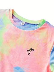 Boys Tie Dye Print Short Sleeve T Shirt & Shorts Set