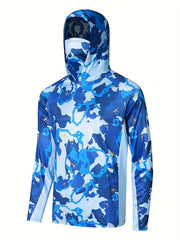 Men's Camo Long Sleeve Hoodie With Mask Sun Protection Fishing Shirt