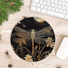 Retro Dragonfly Round Mouse Pad Non-slip Rubber Base