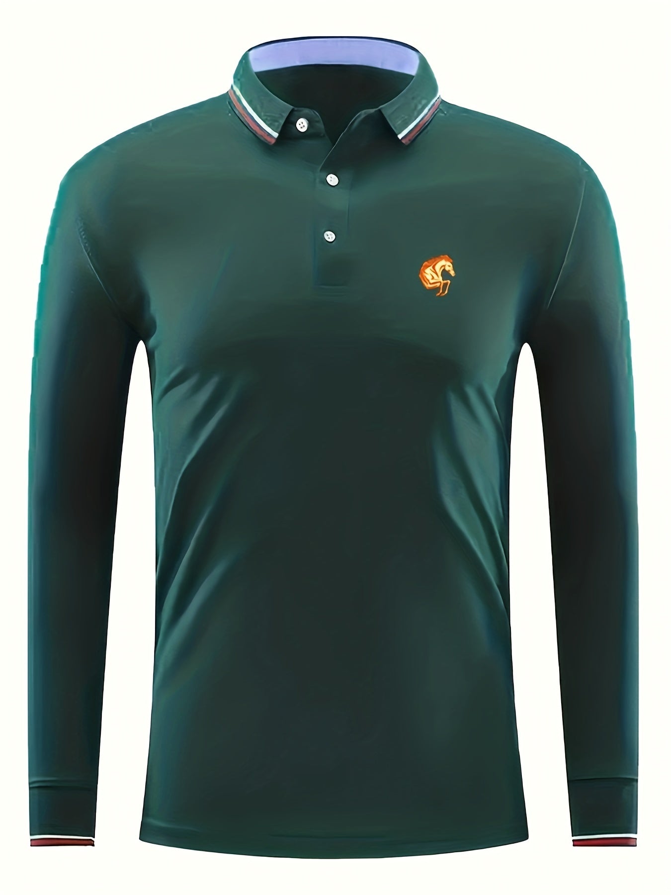 Men's Horse Head Print Polo Shirt Long Sleeve