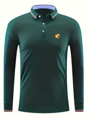 Men's Horse Head Print Polo Shirt Long Sleeve