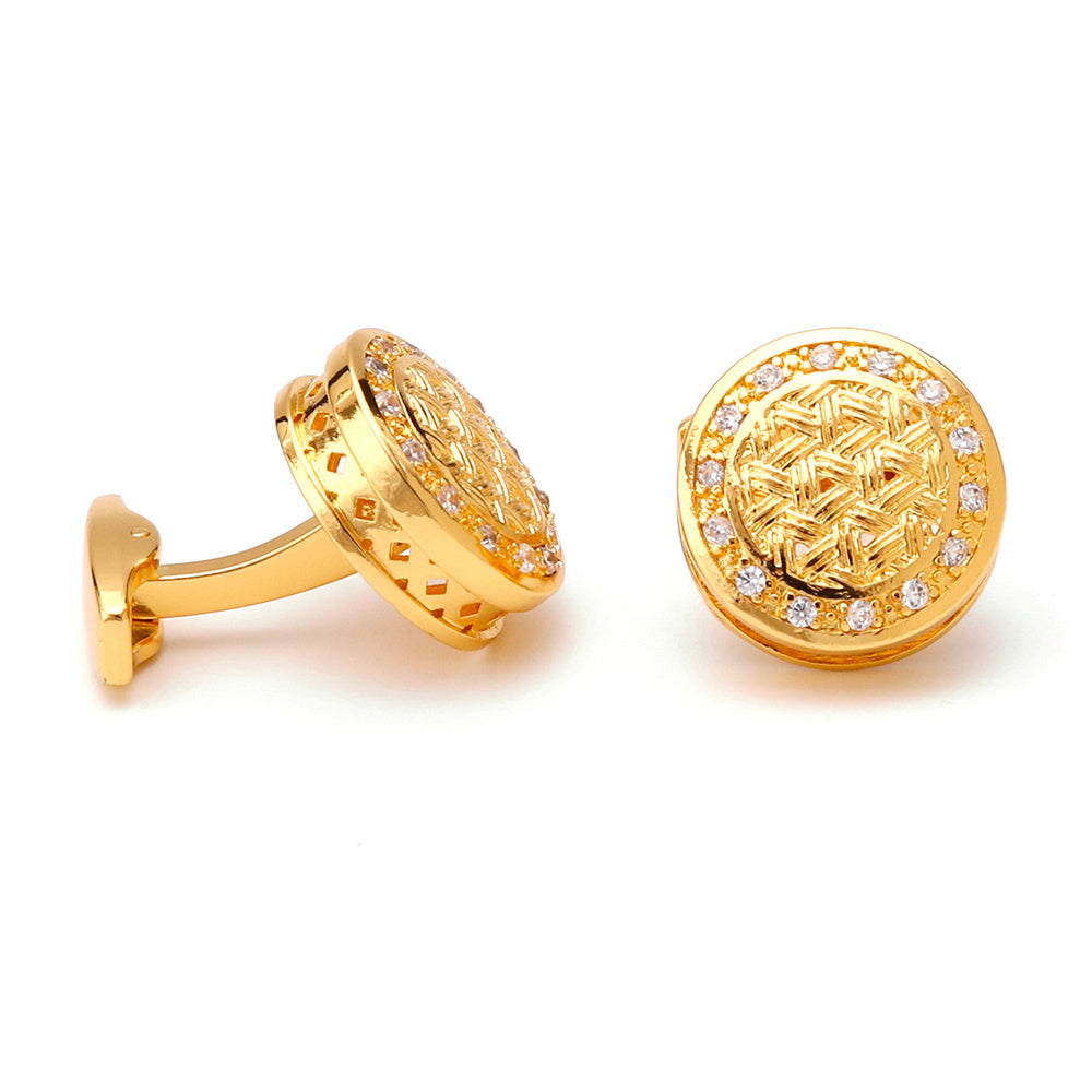 Vintage Golden Round Rhinestone Cufflinks