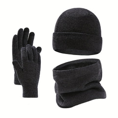 Winter Hat Gloves Scarf Set Plush Fleece Wool Cap